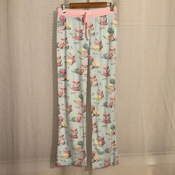 munki S Pastel Green Pink Yellow Gray Macaroons Print Pajama Bottom Pants - Picture 1 of 11